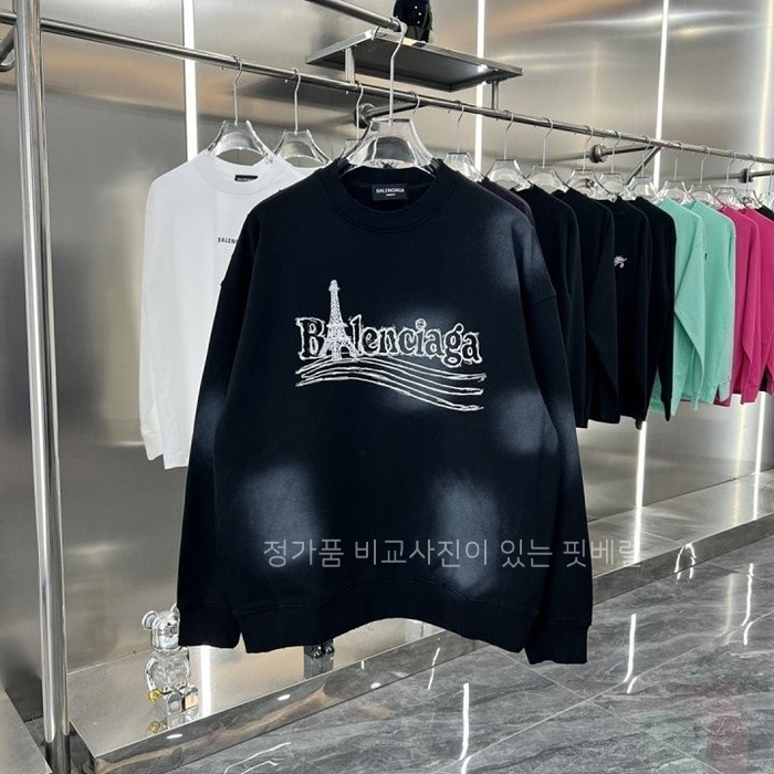 [국내배송] 발*시아가 에펠탑 자수로고 맨투맨 워싱 티셔츠