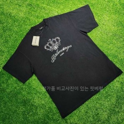 [국내배송] 발*시아가 크라운 큐빅 워싱 반팔 티셔츠