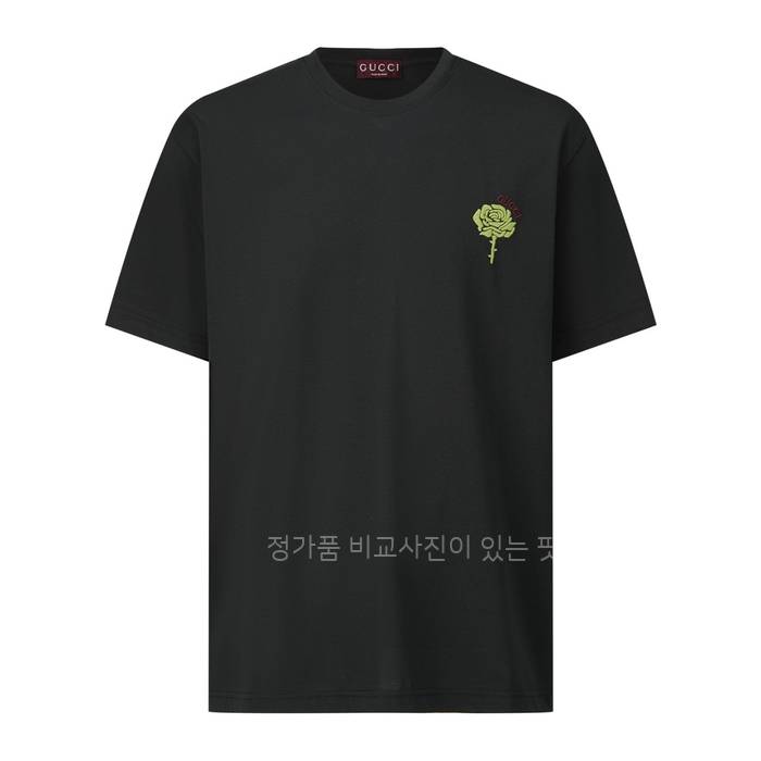 구* 그린 로즈 자수 반팔티셔츠