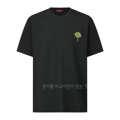 구* 그린 로즈 자수 반팔티셔츠