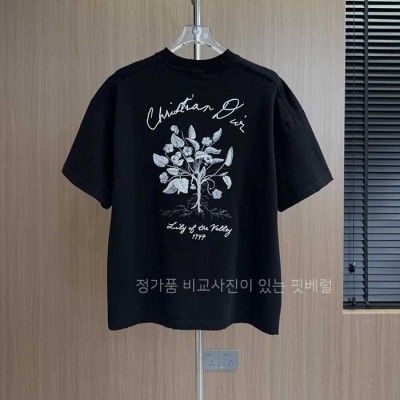 [국내배송] 디* 플라워 풀자수 빈티지 코튼 티셔츠