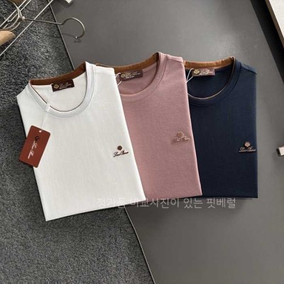 [국내배송] 로*피아나 레터링 엠보로고 실크라운드 티셔츠 (3color)