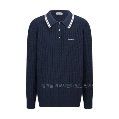 미*미우 로고 케이블 폴로 니트