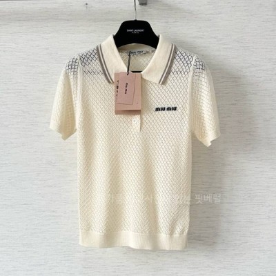 미*미우 프레피 펀칭 폴로 니트 반팔 여성용