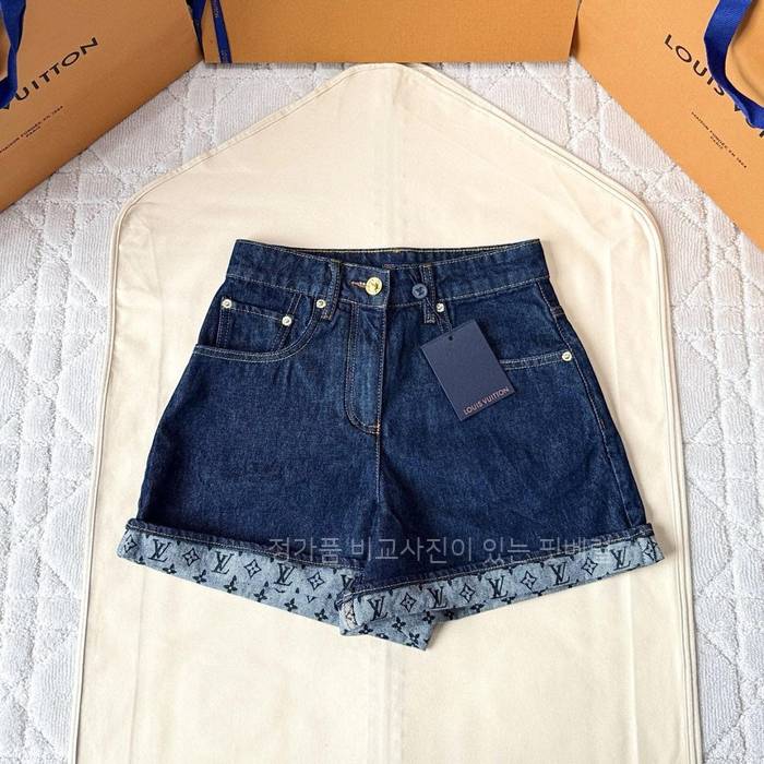 루*비통 모노그램 롤 업 데님 숏 팬츠 여성용