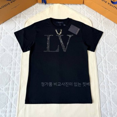 루*비통 LV 라인스톤 시그니처 반팔티셔츠 여성용