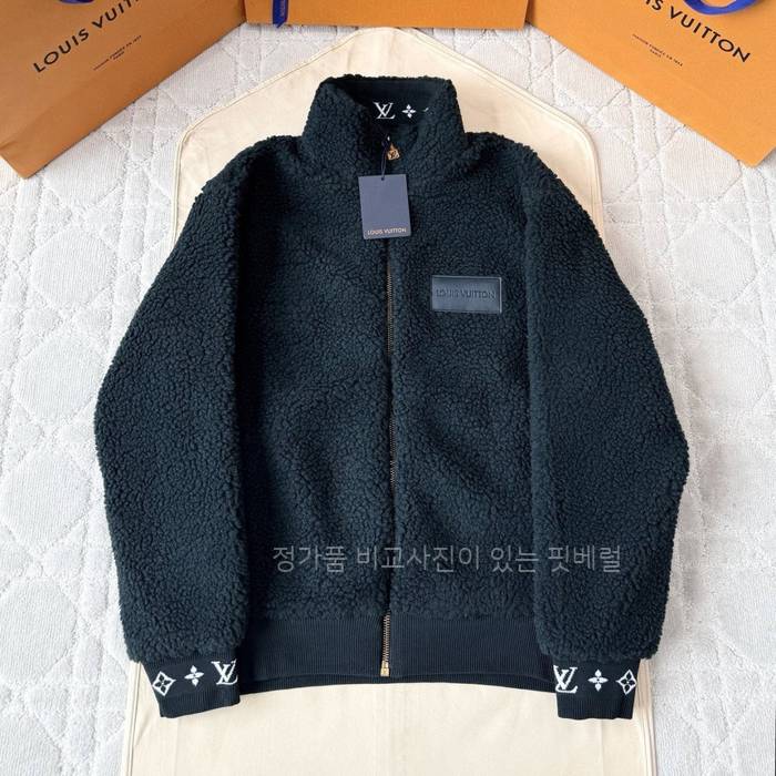 루*비통 레더 패치 플리스 블루종 자켓