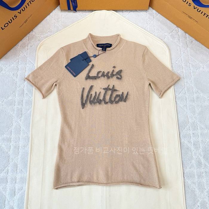 루*비통 브러시드 시그니처 니트 톱 반팔 여성용