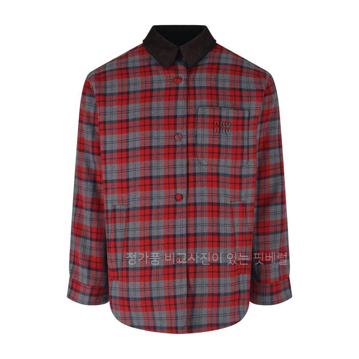 미*미우 체크 플레드 코튼 자켓.