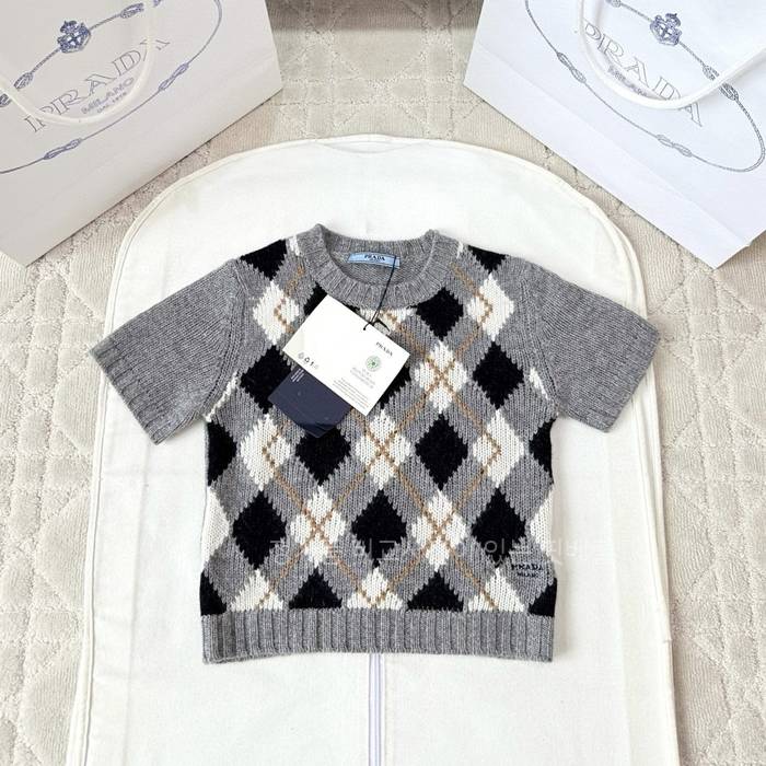 프*다 쇼트 슬리브 아가일 니트 캐시미어 니트 반팔 여성용