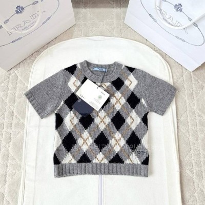 프*다 쇼트 슬리브 아가일 니트 캐시미어 니트 반팔 여성용