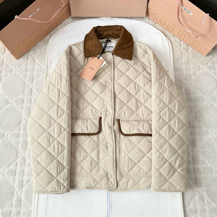 미*미우 코듀로이 카라 체크 코튼 자켓