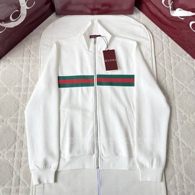 구* 화이트 웹 스트라이프 코튼 블렌드 트랙 자켓