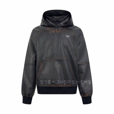 프*다 디스트레스드 레더 후드티셔츠