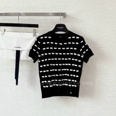 샤* 리본 니트 반팔