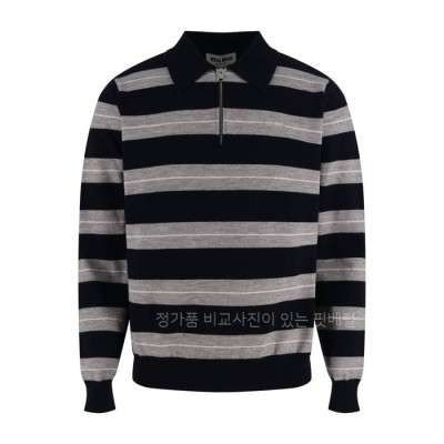 미*미우 스트라이프드 하프 지퍼 폴로 니트