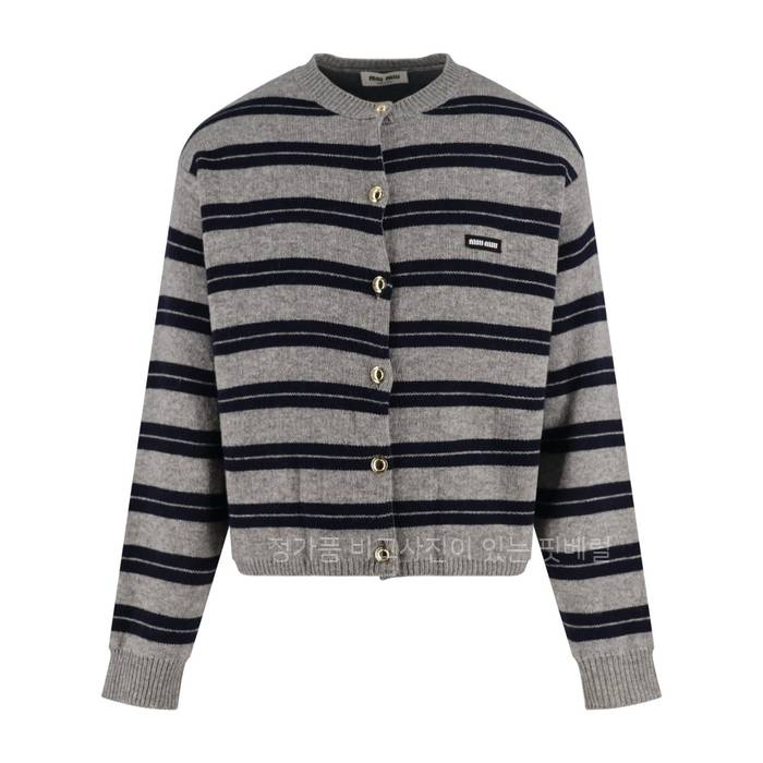미*미우 울 스트라이프드 라운드 가디건
