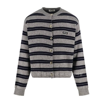미*미우 울 스트라이프드 라운드 가디건