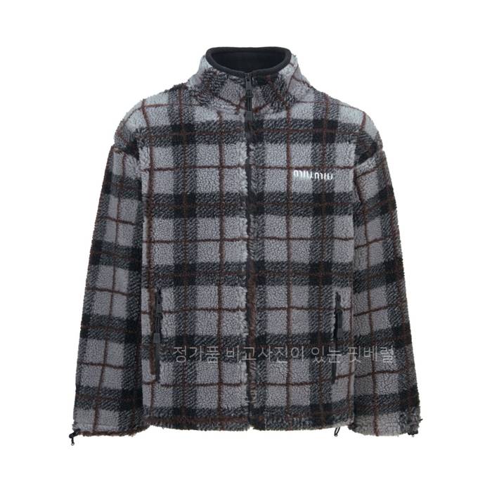 미*미우 램스울 플레드 지퍼 자켓
