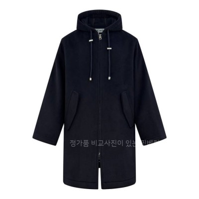 로*베 애너그램 레더 후드 울 롱 코트