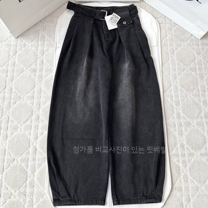 로*베 레더 패치 벨티드 데님 팬츠