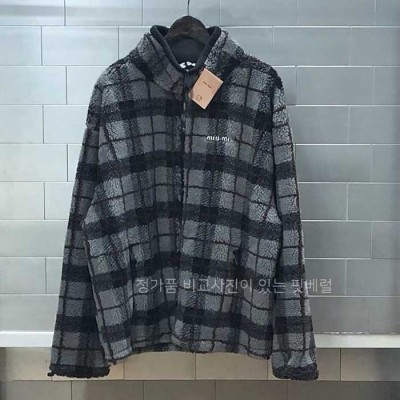 [국내배송] 미*미우 체크 플리스 집업 자켓