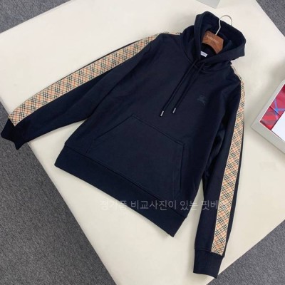 버*리 체크 트리밍 코튼 후드티셔츠