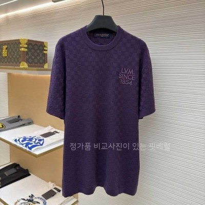 [국내배송] 루*비통 LV012 다미에 자카드 쇼트 슬리브드 크루넥 니트 웨어