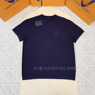 루*비통 다미에 자카드 쇼트 슬리브드 크루넥 니트 반팔